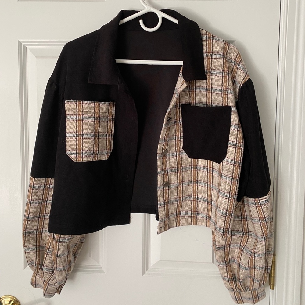 Plaid & Black Corduroy Jacket